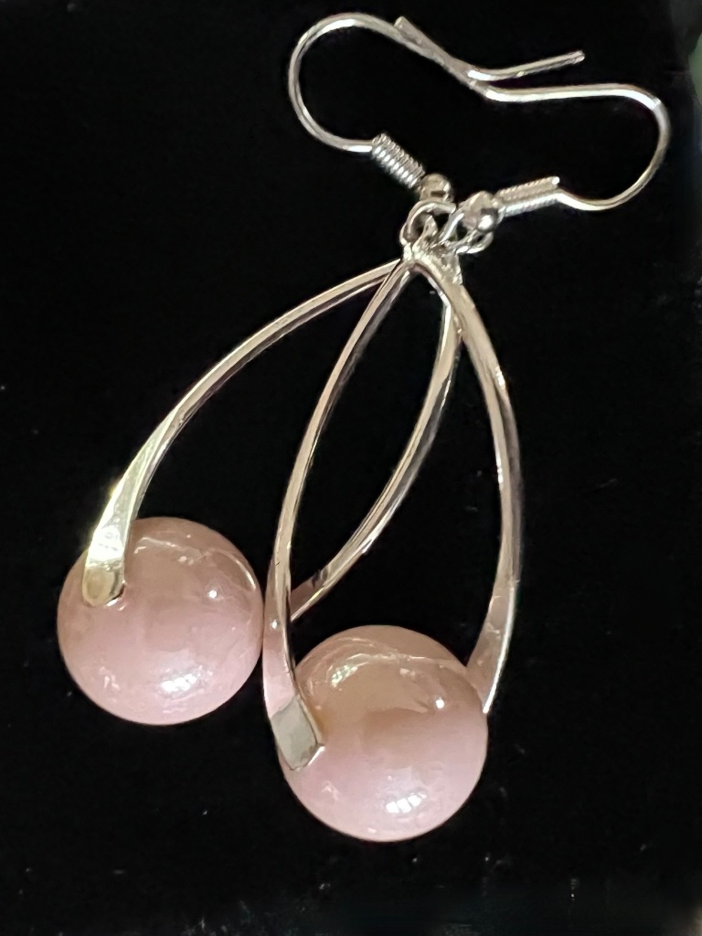 Silver Twist Dangle Earrings Pink Faux Pearl Lightweight & Stylish FishHook Back